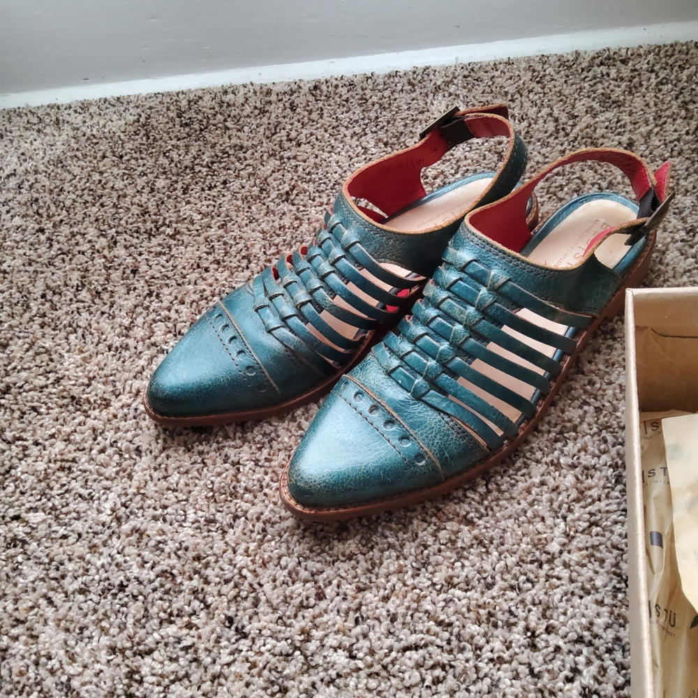Bed Stu Teal Woven Slingback Flats